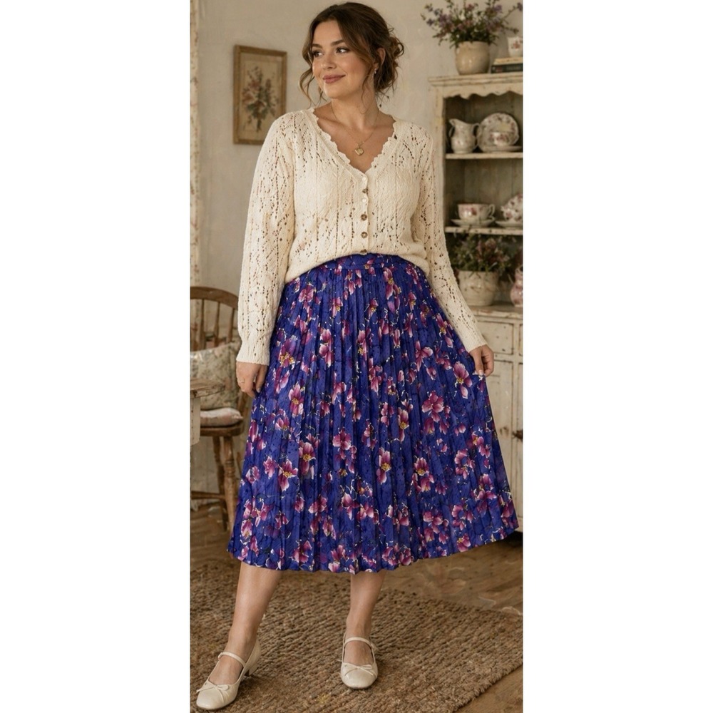 Vintage Pendleton Floral Pleated Cottage Midi Skirt Size 10 Grannycore Feminine